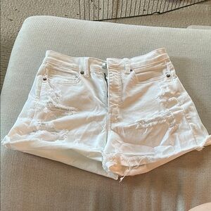 American Eagle Outfitters White Distressed High-Rise Jean Shorts